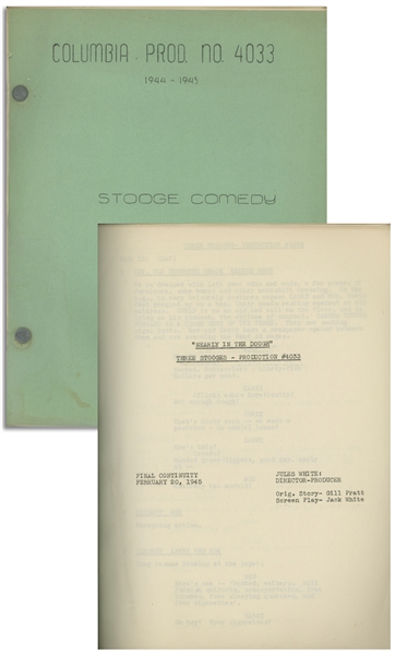 Moe Howard's Personally Owned Three Stooges' Columbia Pictures Script for Their 1945 Film, ''If a Body Meets a Body'' -- With Working Title ''Nearly in the Dough''